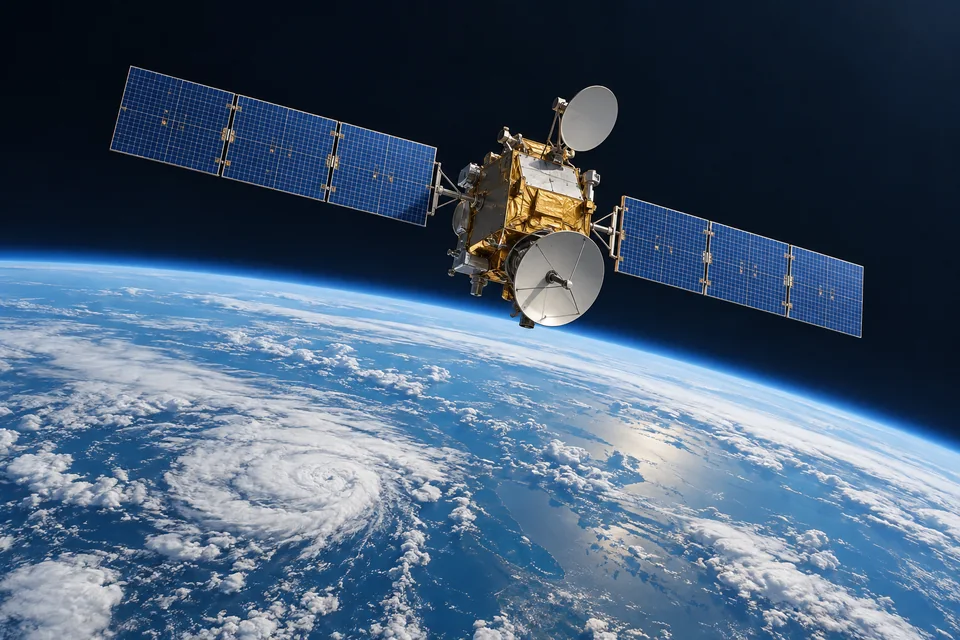 Illustration of a communications satellite above Earth
