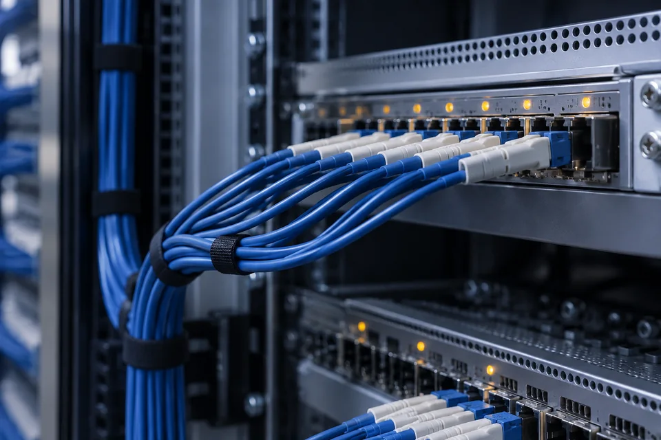 Illustration of fibre connections in terrestrial network equipment